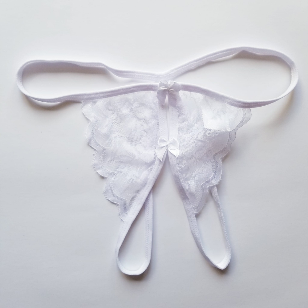 2/$30 NWOT White Lace Crotchless String G-string Panties Lingerie Underwear